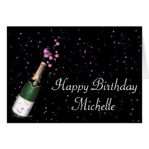 Champagne Bottle w Confetti Happy Birthday Card