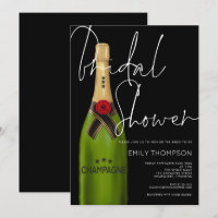 Champagne Bottle White Script Black Bridal Shower 