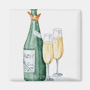 Champagne Bottles and Two Glasses Magnet