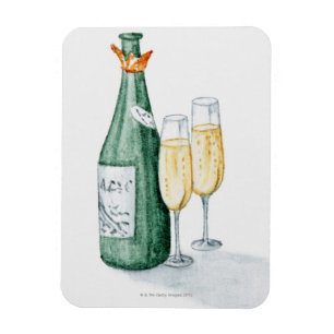 Champagne Bottles and Two Glasses Magnet