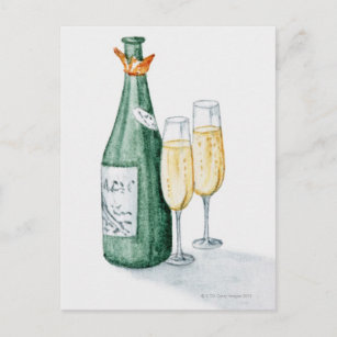 Champagne Bottles and Two Glasses Postcard