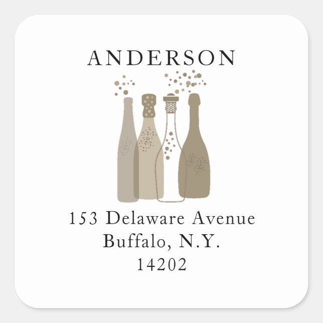 Champagne Bottles Cute 1960s Retro Return Address Square Sticker (Front)