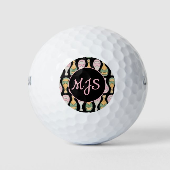Champagne Bottles Monogram Golf Balls (Front)