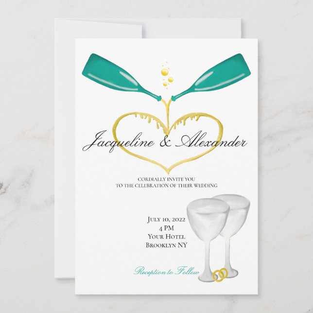 Champagne Bottles Wedding Theme Invitations (Front)