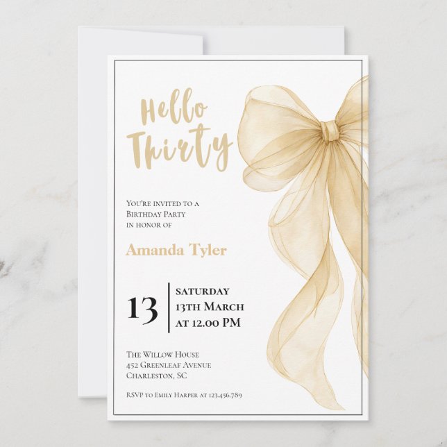 Champagne Bow 30th Birthday Invitation (Front)