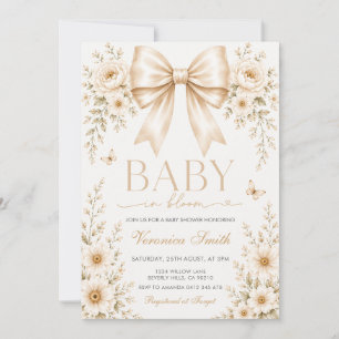 Champagne Bow Baby in Bloom Floral Baby Shower  Invitation