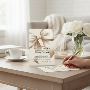 Champagne Bow Baby Shower QR code Invite