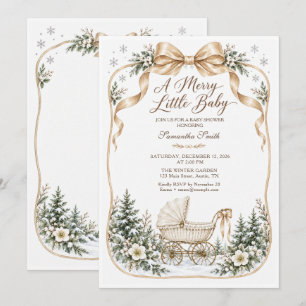 Champagne Bow Christmas Carriage Baby Shower Invitation