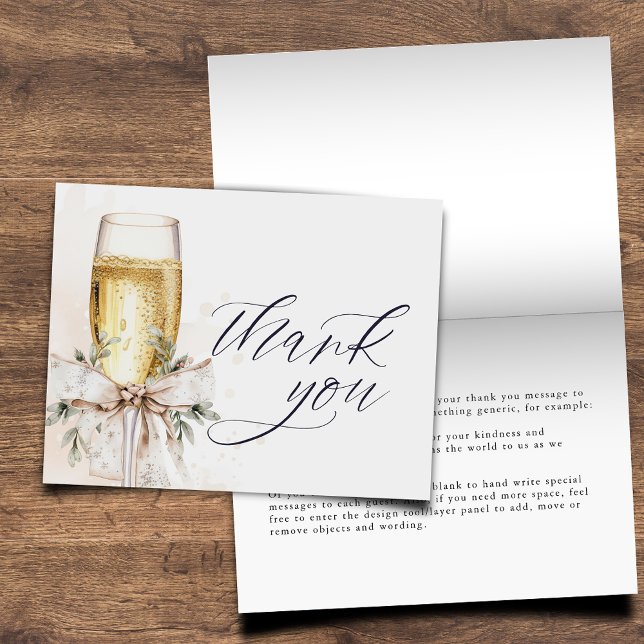 Champagne Bow Winter Neutral Elegant Folding Thank You Card (Creator Uploaded)