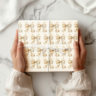 Champagne Bow with Gold Glitter Glamour Wrapping Paper