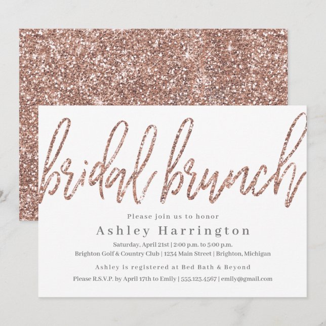 Champagne Bridal Brunch Invitation with Glitter (Front/Back)