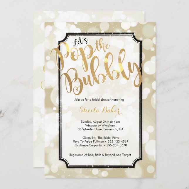 Champagne Bridal Shower Invitation- Pop the Bubbly Invitation (Front/Back)