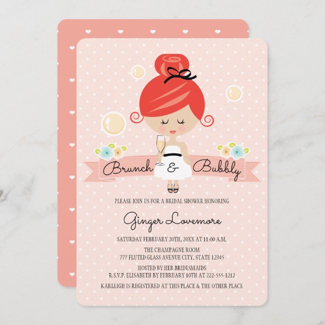 Champagne Bridal Shower Invitation Redhead (Front/Back)
