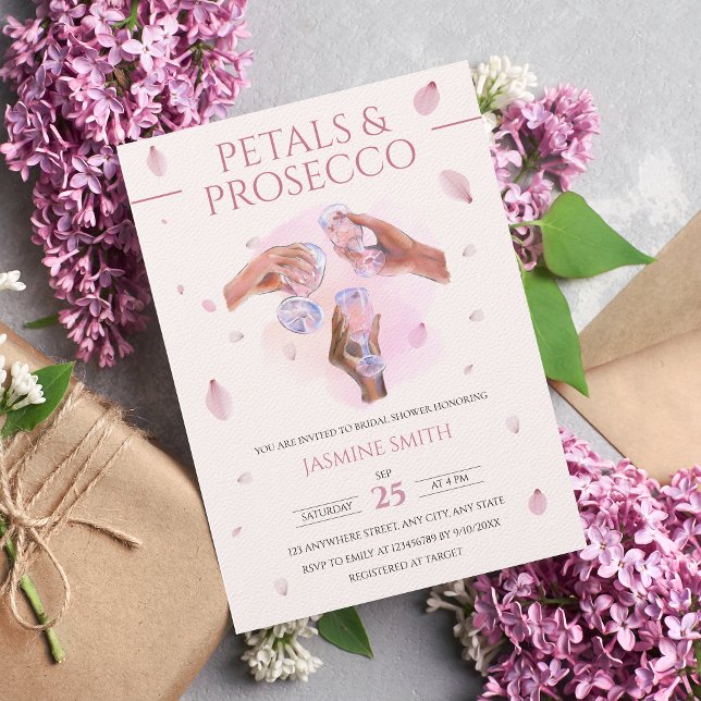 Champagne Bridal Shower Petals and Prosecco Pink Invitation (Creator Uploaded)