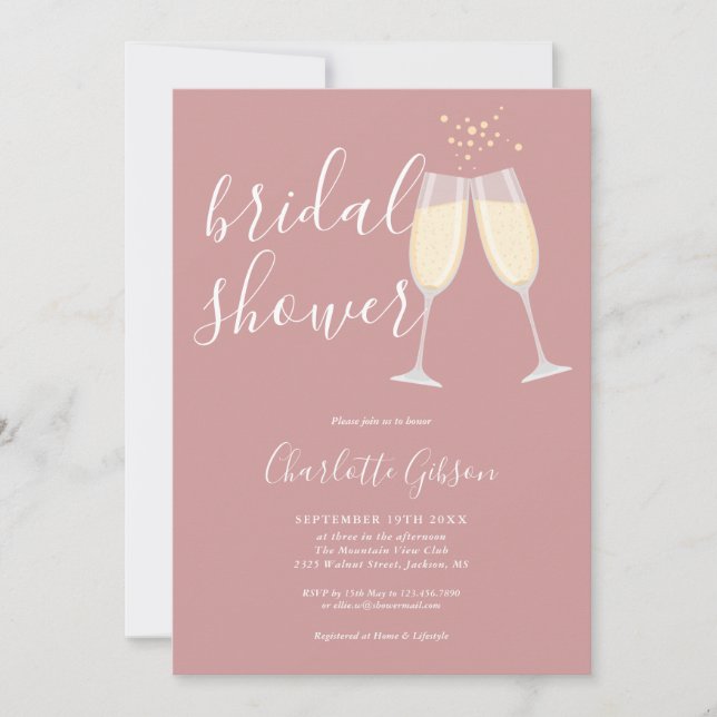 Champagne Bridal Shower QR Code Dusty Rose Pink Invitation (Front)