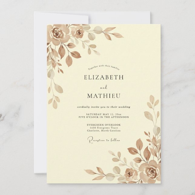 Champagne Bronze Petal Wedding Invitation (Front)