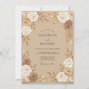 Champagne Bronze Rose Wedding Invitation
