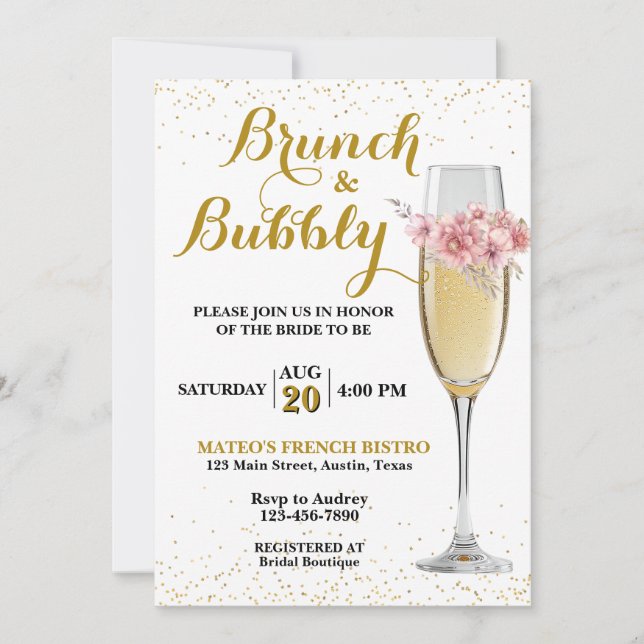 Champagne Brunch and Bubble Bridal Shower Invitation (Front)