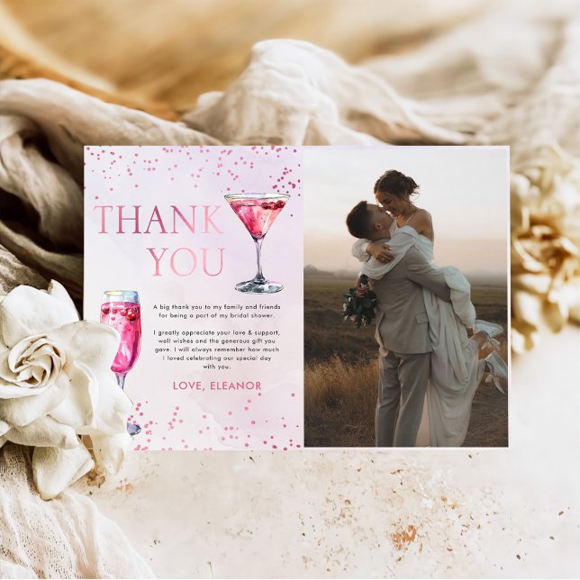 Champagne Brunch and Bubbly Bridal Shower Photo Thank You Card (Creator Uploaded)