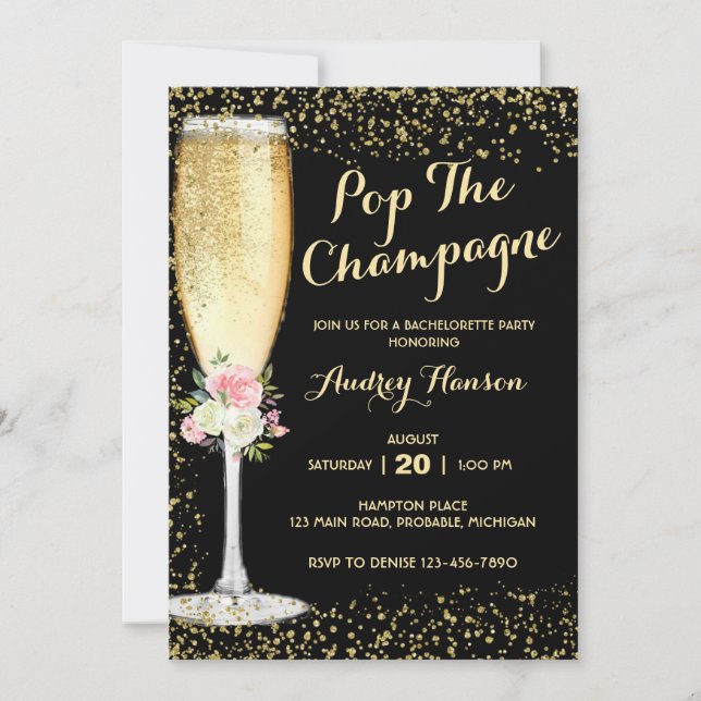 Champagne Brunch Bachelorette Party Invitation (Front)