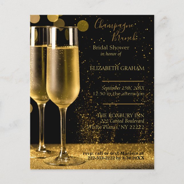 Champagne Brunch Bridal Shower Invitation Budget (Front)