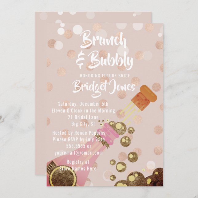 Champagne Brunch & Bubbly Bridal Shower Invitation (Front/Back)