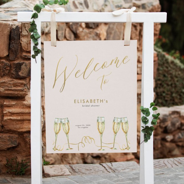 Champagne brunch bubbly bridal shower welcome sign (Creator Uploaded)