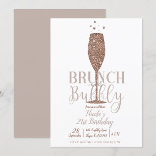 Champagne Brunch & Bubbly Rose Gold Birthday Party Invitation