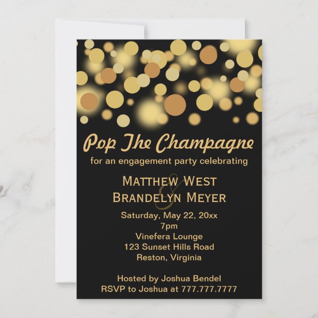 Champagne Bubbles Engagement Party Invitation (Front)