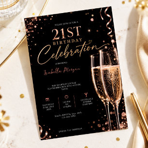 Champagne & Bubbly Girl 21st Birthday Party Invitation