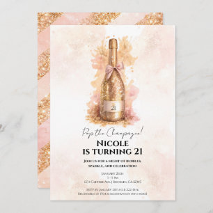 Champagne Bubbly & Gold Glitter 21 21ST Birthday  Invitation