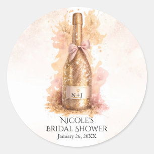 Champagne Bubbly & Gold Glitter Bridal Shower Classic Round Sticker