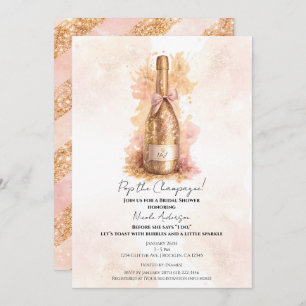 Champagne Bubbly & Gold Glitter Bridal Shower Invitation