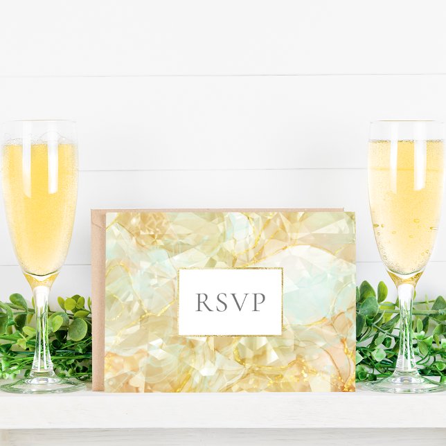 Champagne Burst Crystal Gemstone Wedding RSVP Invitation Postcard (Creator Uploaded)