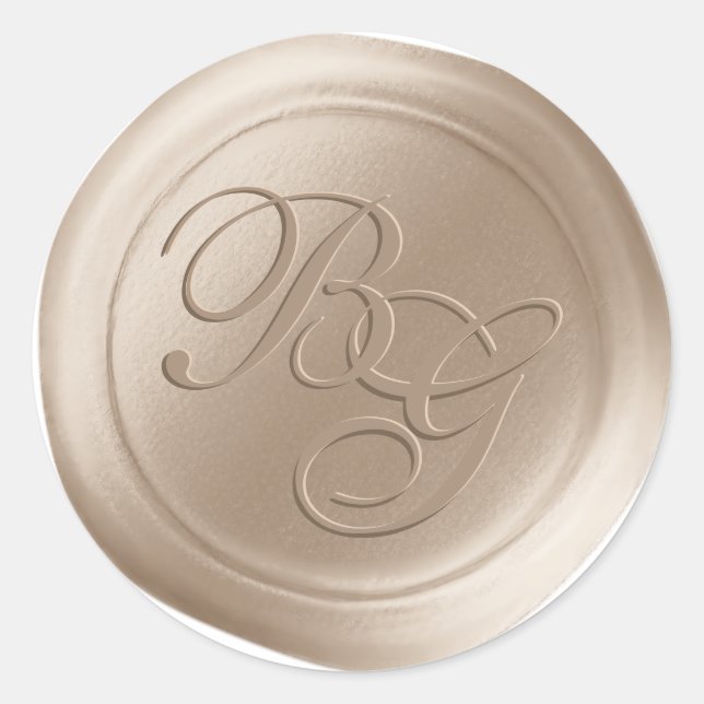 Champagne Calligraphy Monogram Wax Seal Stickers (Front)
