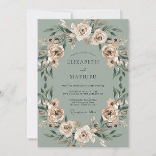 Champagne Celadon Foliage Eucalyptus Wedding Invitation