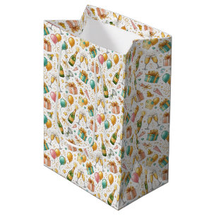 Champagne Celebration – Watercolor Birthday Design Medium Gift Bag