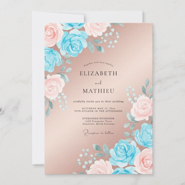 Champagne Cerulean Petal Wedding Invitation (Front)