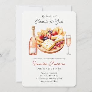 Champagne & Charcuterie 30th Birthday Sip, Snack  Invitation