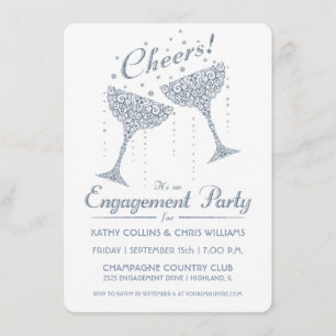 Champagne Cheer Engagement Invitation Silver