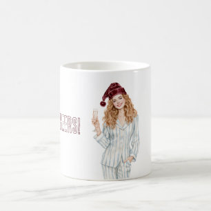 Champagne Cheers Burgundy Christmas Redhead Female Coffee Mug