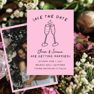 Champagne Cheers Hand Drawn Custom PHOTO Save The Date