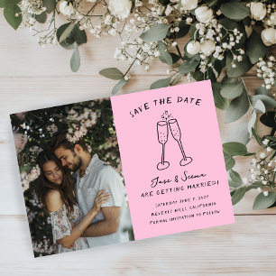 Champagne Cheers Hand Drawn Custom PHOTO Save The Date