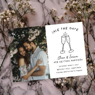 Champagne Cheers Hand Drawn Custom PHOTO Save The Date