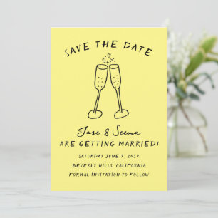Champagne Cheers Hand Drawn Cute Custom  Save The Date