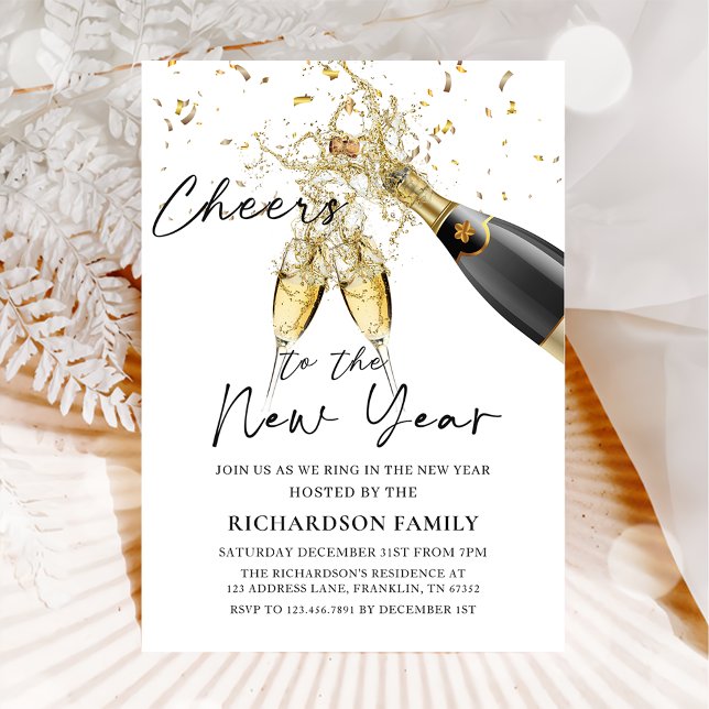 Champagne Cheers to the New Year Party Invitation (Creator Uploaded)