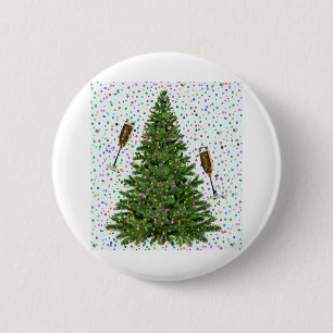 champagne christmas tree 6 cm round badge