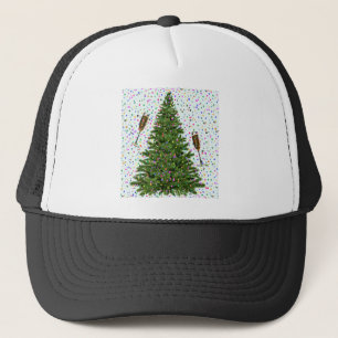 champagne christmas tree trucker hat