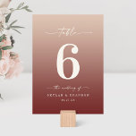 Champagne & Cinnamon Red Ombre Monogrammed Wedding Table Number<br><div class="desc">Champagne & Cinnamon Red Ombre Monogrammed Wedding Reception Dinner Table Numbers. This modern chic Table Card is simple classic and elegant with a subtle ombre gradient fade and a pretty signature script calligraphy font with tails. Shown in the new Colorway. Available in several colour options, or feel free to edit...</div>