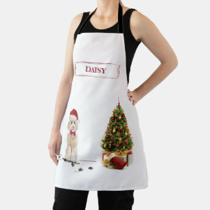 Champagne Cockapoo Funny Christmas Dog with Tree Apron